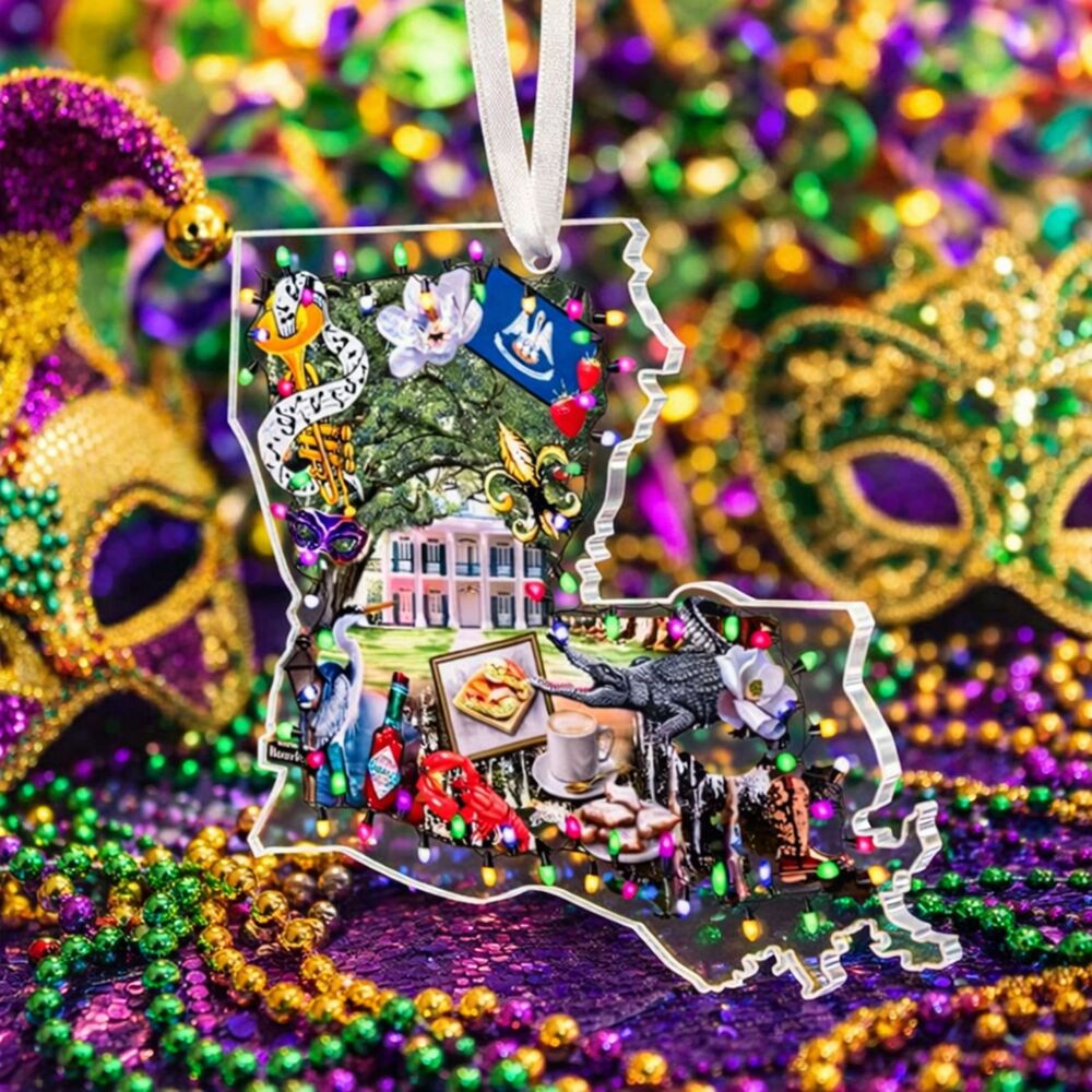 Louisiana Christmas Ornament Acrylic State Shape 2D Flat New Orleans Crawfish - Picture 3 of 3